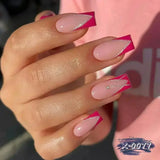 GETADME 24Pcs Short Square Coffin False Nails Square Fake Nails with Glue French Glitter Wearable Acrylic Nails Set Press on Nail Tips