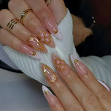 GETADME 24Pcs Mid-length Almond False Nails Press on 3D Flower Design Full Cover Nails Tips Art for Woman Datachable Finished Fake Nails