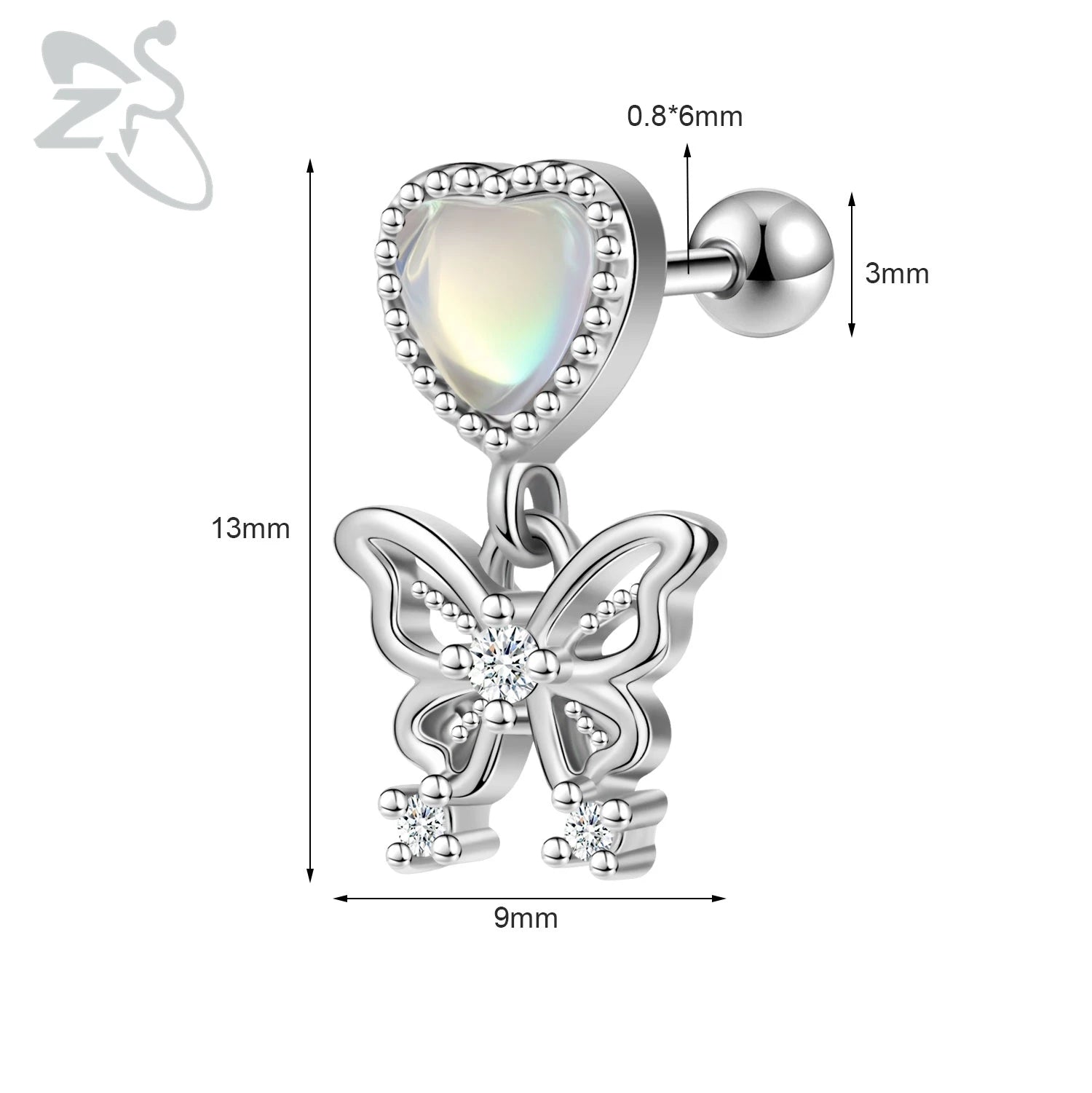 GETADME ZS 1 Piece 20G Cute Heart Stud Earring For Children Women Pink CZ Crystal Earrings Ear Cartilage Helix Conch Piercing Jewelry