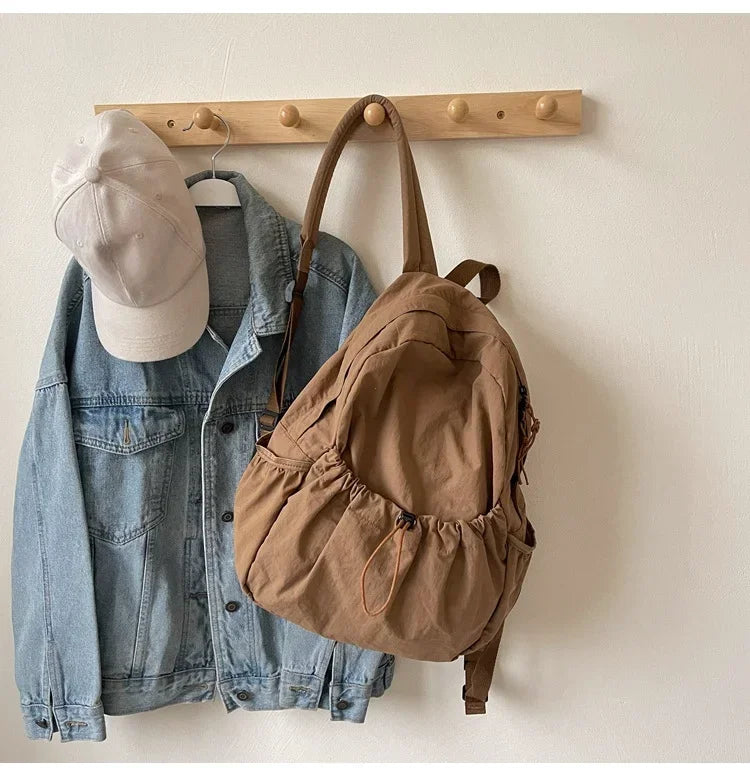 GETADME Casual Backpack Women Large Capacity Fashion Junior High School Student Pleat Schoolbag Cloth Bag Korean Travel Backpack