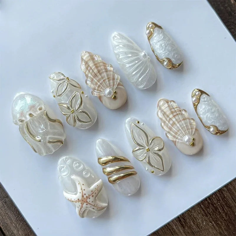 GETADME 24Pcs Mid-length 3D Flowers Design Fingertips Sweet Butterfly Yellow Ripple Almond False Nails Detachable Full Cover Press Ons