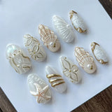 GETADME 24Pcs Mid-length 3D Flowers Design Fingertips Sweet Butterfly Yellow Ripple Almond False Nails Detachable Full Cover Press Ons