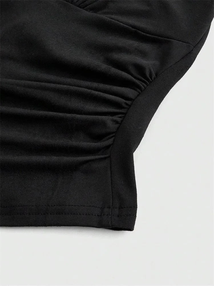 GETADME Leopard Printed V-neck Backless Halter Crop Top for Women Summer Sexy Y2K Sleeveless Ruched Top Streetwear