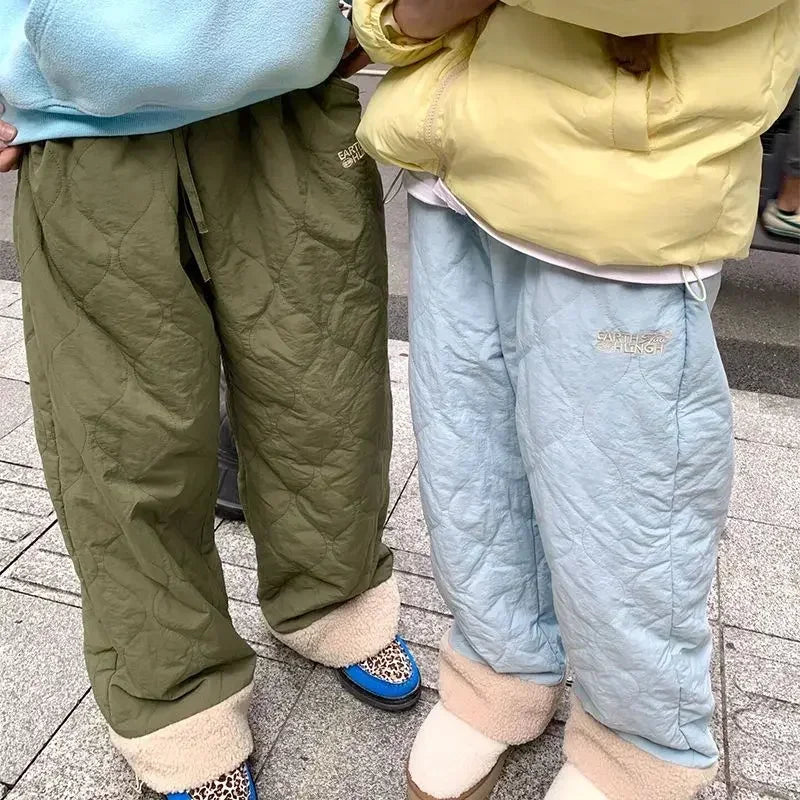 Getadme- Fleece Women's Brushed Pants Winter Warm Korean Fashion Cute Japanese Quilted Cotton-padded Trousers Harajuku Preppy
