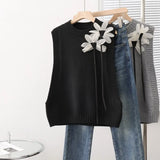 Getadme-Women's Knitted Vest New Autumn Solid Pocket Sleeveless Jacket Winter Sweater V-Neck Waistcoat Vests Hot Selling H199