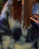 Women Sweater Autumn Winter Tie Dyed Korean Edition Contrast Color Casual Lazy Round Neck Loose Knitted Coat Women's Clothing