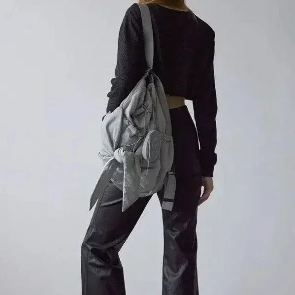GETADME Women Bag Nylon High-Capacity Fashion Casual Backpack Bow Drawstring Shoulder Bag Handbag All-match