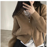 Getadme Autumn Winter Knitting Long Sleeve Casual Stand-up Collar Cardigans Women Korean Fashion Solid Single Breasted Sweater