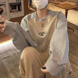 Korean Fashion Oversized Sweatshirt Women Harajuku Streetwear Y2k Patchwork Hoodies Womens Casual Kpop Pullover Long Sleeve Tops