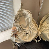 GETADME Casual Backpack Women Large Capacity Fashion Junior High School Student Pleat Schoolbag Cloth Bag Korean Travel Backpack