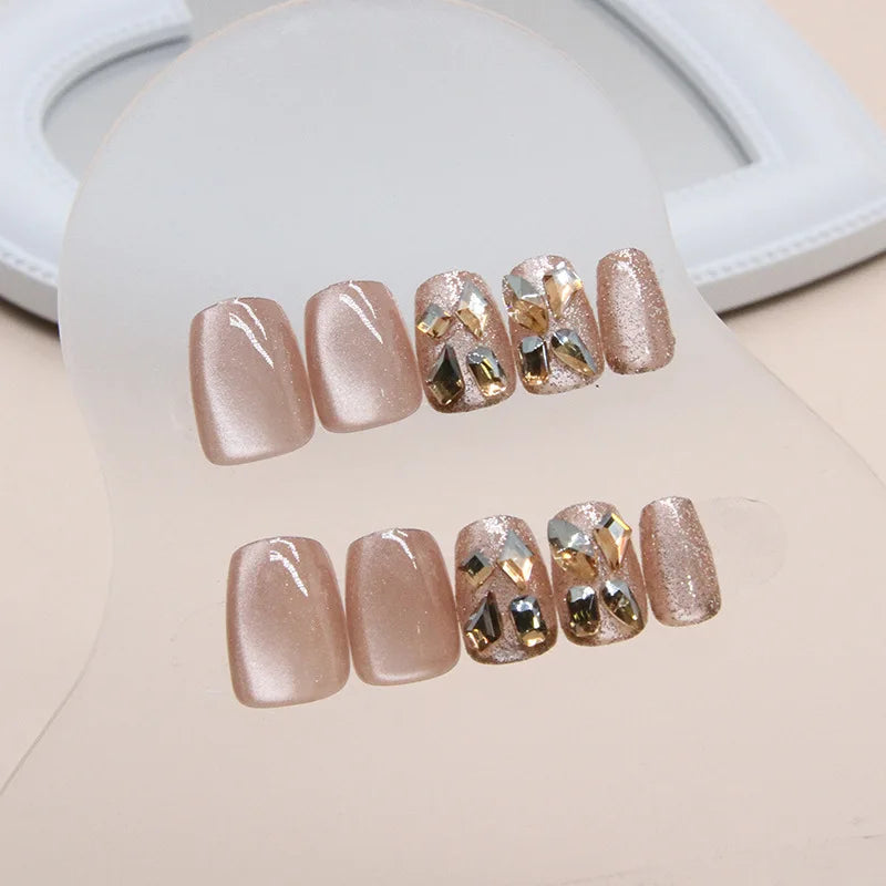 GETADME 24 Square Short Fake Nails +1 Nail File +1 Piece of Jelly Glue