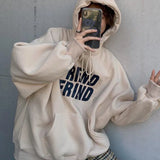 Getadme-Autumn Letter Printed Hooded Sweatshirts Women Harajuku Long Sleeve Oversized Fleece Hoodies Woman Winter Loose Pullovers