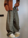 GETADME Mauroicardi Spring Autumn Cool Oversized Long Flowy Baggy Wide Leg Pants for Mens Streetwear Loose Plaid Canvas Trousers 2025