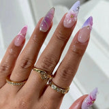 GETADME 24PCS Retro Almond False Nail with 3D Flower Leopard Print French Fake Nail Art Fashionable Wearable Finished Press on Nail Tips