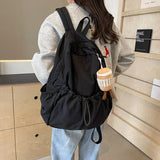 GETADME Casual Backpack Women Large Capacity Fashion Junior High School Student Pleat Schoolbag Cloth Bag Korean Travel Backpack