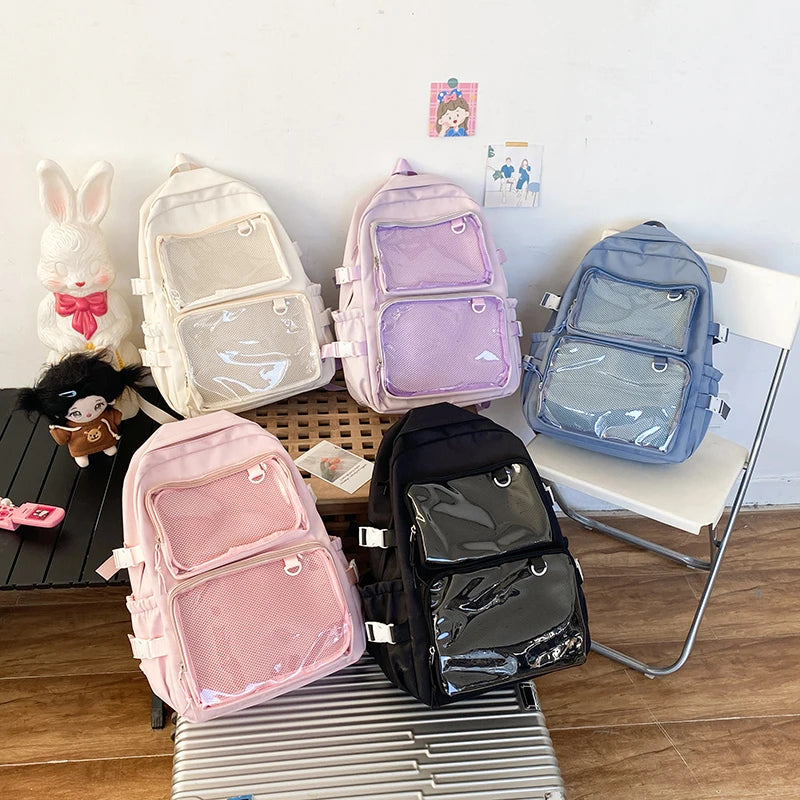 GETADME Japanese Style Transparent Ita Bag for Girls Comic Cons Large Capacity Women Backpack Fashion School Bags for College Student JK