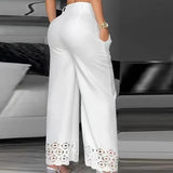 Getadme Two Piece Sets Womens Outifits Fashion V-Neck Cami Crop Top & Casual White Hollow Out Wide Leg High Waist Pants Set