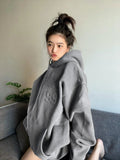 Hooded Grey Woman Clothing Hoodies Loose Graphic Letter Printing Text Sport Top Baggy Women's Sweatshirt Y2k Vintage Xxl New In