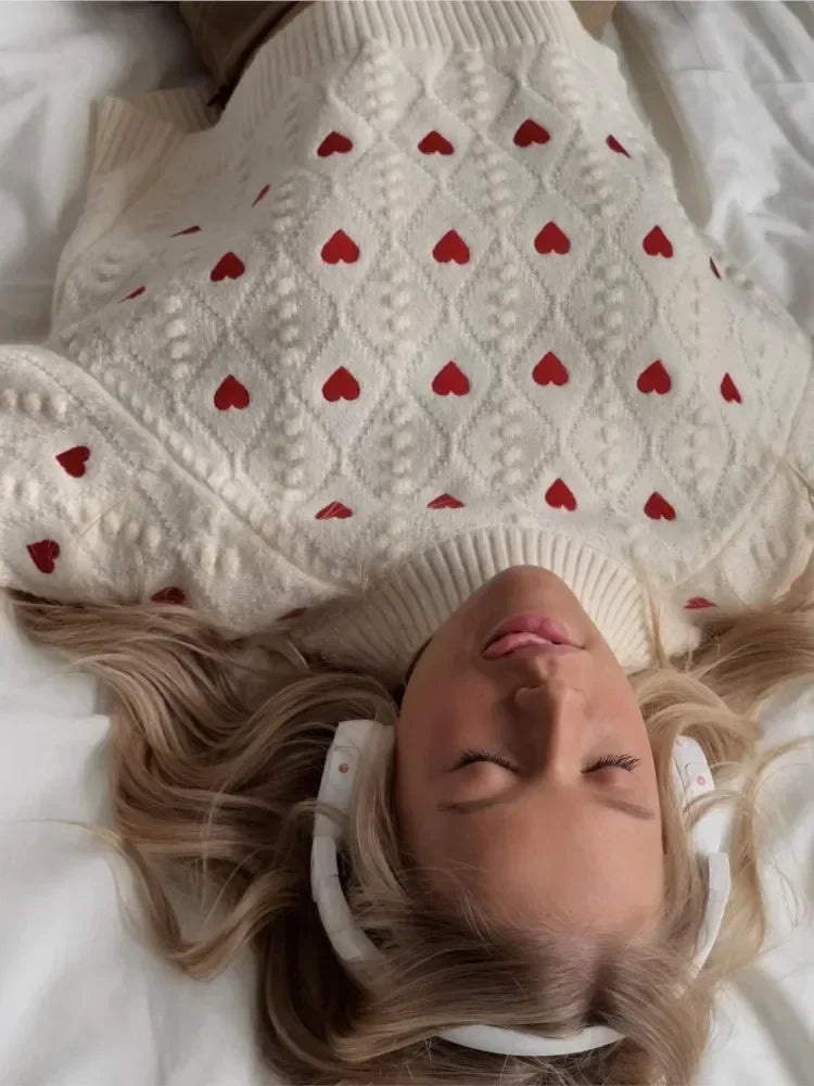 Getadme Women Love Printed Knitted Sweater Casual Crew Neck Long Sleeve  Sweet Pullover Sweaters Female Fashion High Street Jumpers