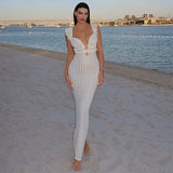 Getadme-Apricot Hollow Out Maxi Dress Women Sexy See Through Backless Slim Beach Dress Summer Fashion Ruffle Holiday Party Dress 2024