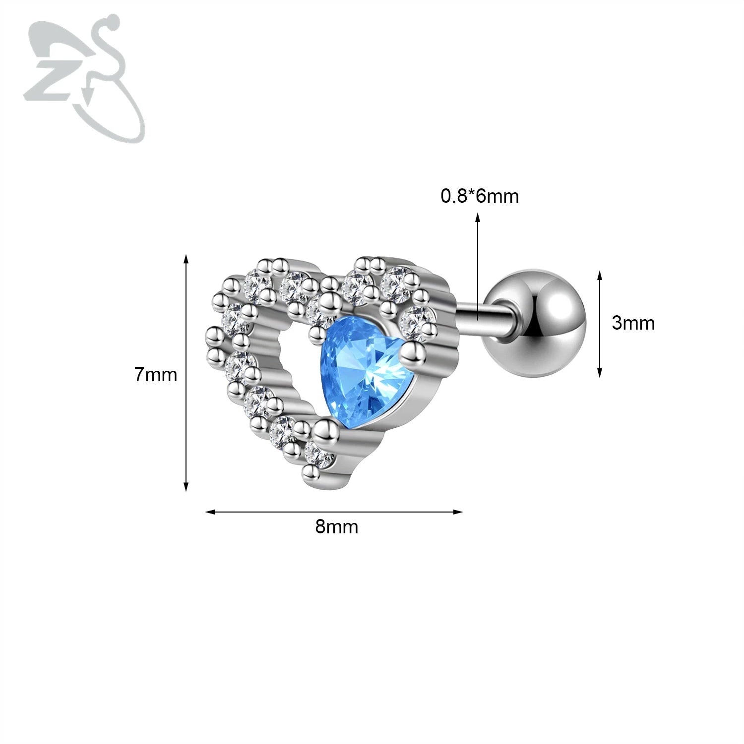 GETADME ZS 1 Piece 20G Cute Heart Stud Earring For Children Women Pink CZ Crystal Earrings Ear Cartilage Helix Conch Piercing Jewelry
