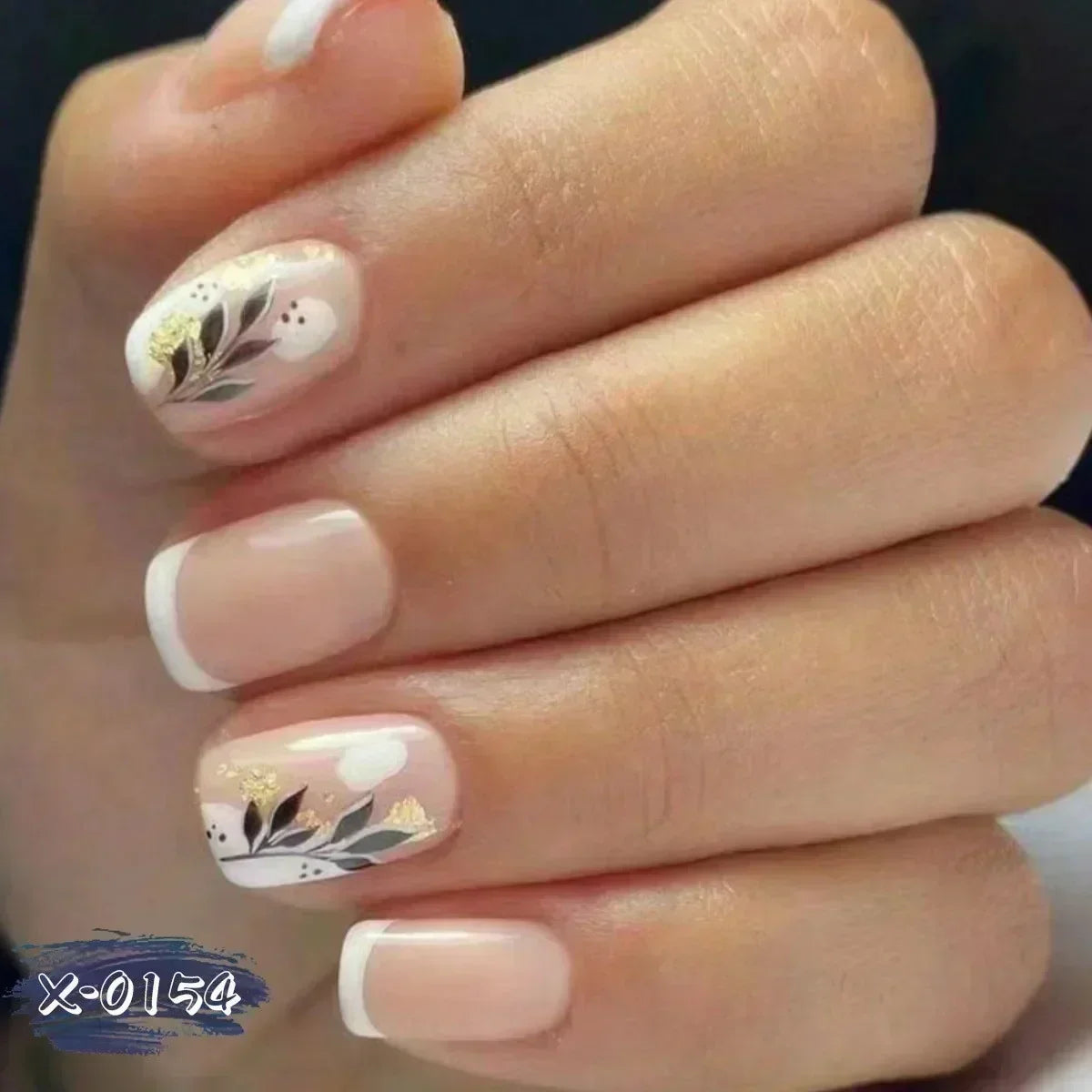 GETADME 24Pcs Short Square Coffin False Nails Square Fake Nails with Glue French Glitter Wearable Acrylic Nails Set Press on Nail Tips