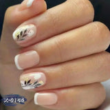 GETADME 24Pcs Short Square Coffin False Nails Square Fake Nails with Glue French Glitter Wearable Acrylic Nails Set Press on Nail Tips