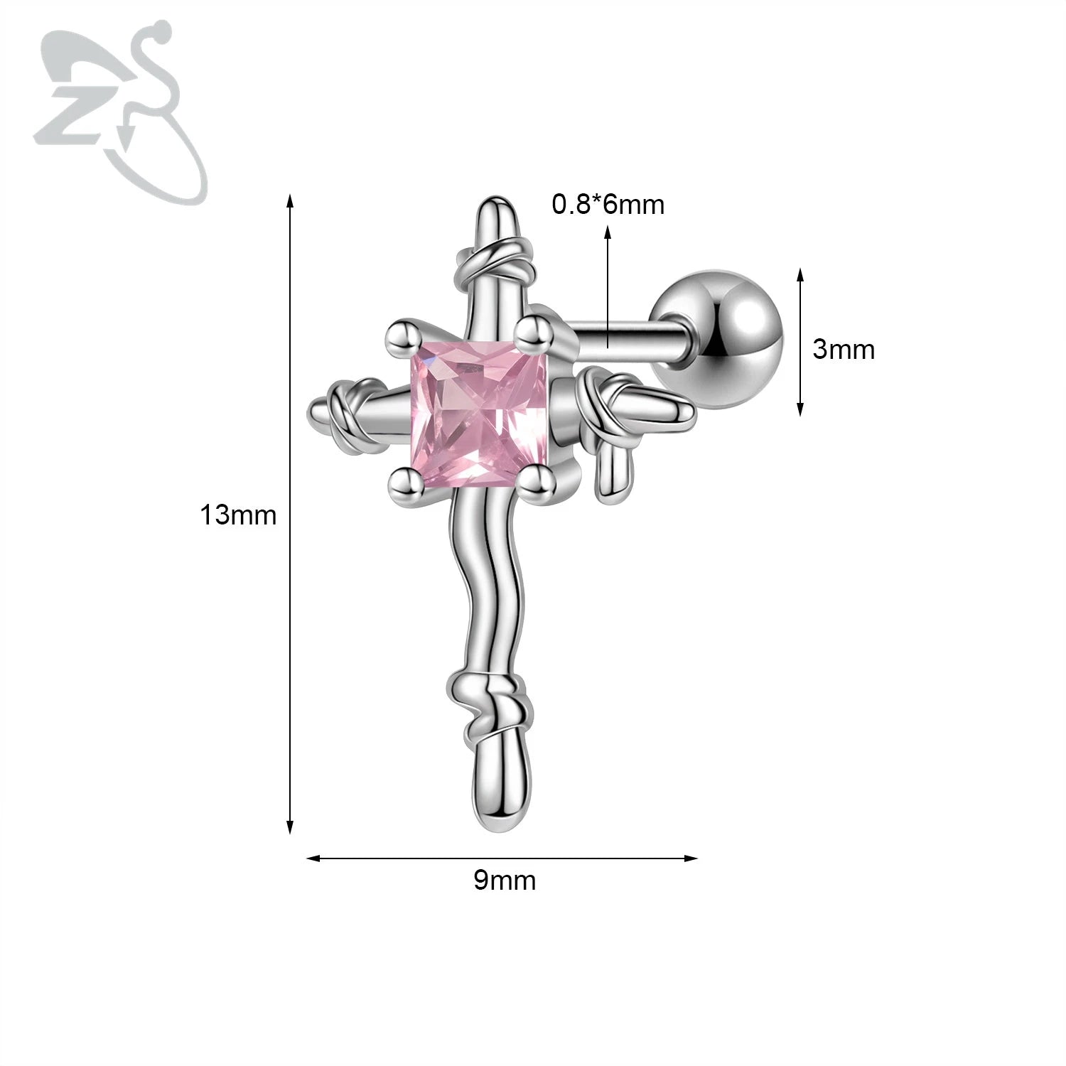 GETADME ZS 1 Piece 20G Cute Heart Stud Earring For Children Women Pink CZ Crystal Earrings Ear Cartilage Helix Conch Piercing Jewelry