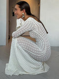 GETADME Sexy Women Dresses Knitted Hollow Out Maxi Dress Flare Sleeve Hip Bodycon Beach Dress Female 2024 Summer Lady Robe Long Vestidos