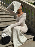GETADME Sexy Women Dresses Knitted Hollow Out Maxi Dress Flare Sleeve Hip Bodycon Beach Dress Female 2024 Summer Lady Robe Long Vestidos