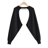 GETADME Sexy cropped cardigan knitted short cardigan sweaters for women fashion    cute tops korean style long sleeve top punk chain