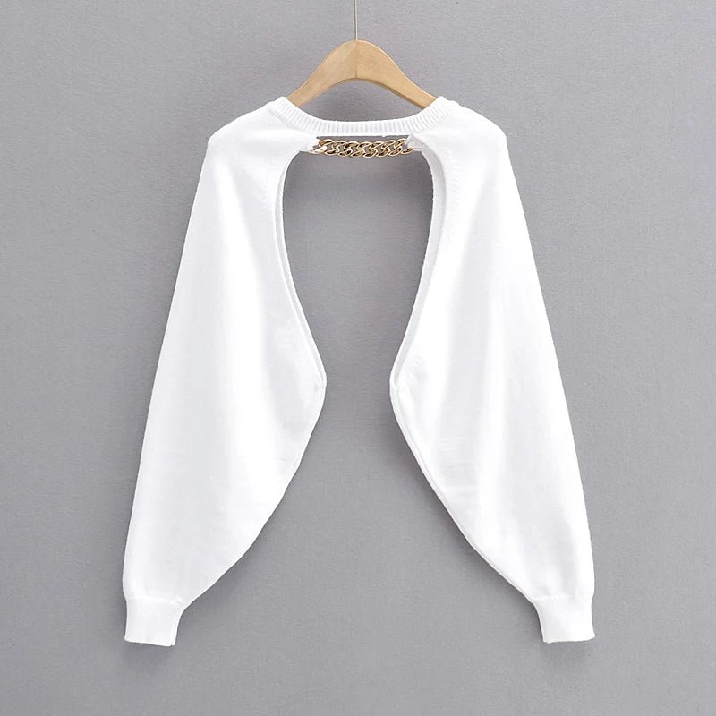 GETADME Sexy cropped cardigan knitted short cardigan sweaters for women fashion    cute tops korean style long sleeve top punk chain