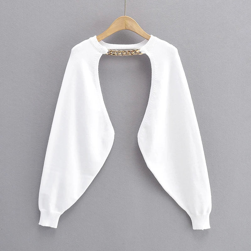 GETADME Sexy cropped cardigan knitted short cardigan sweaters for women fashion    cute tops korean style long sleeve top punk chain