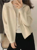 Getadme Casual Knitted Cardigan Sweaters Women Autumn Vintage Zip-up Solid Loose Long Sleeve Tops Knitwear Chic Kpop