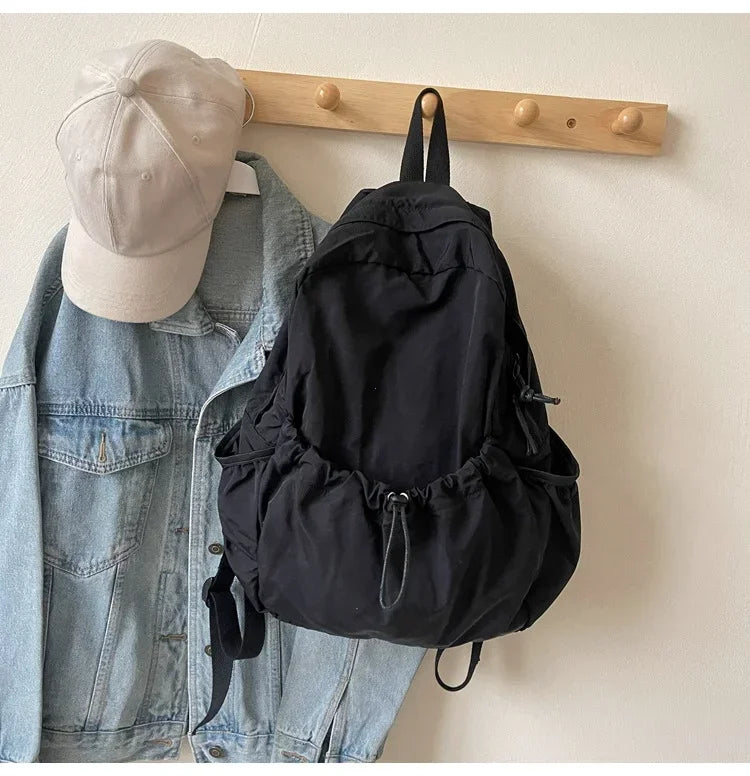 GETADME Casual Backpack Women Large Capacity Fashion Junior High School Student Pleat Schoolbag Cloth Bag Korean Travel Backpack