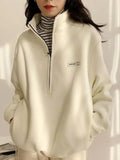 Korean Warm Fleece Fluffy Zip Hoodies Women Casual Kpop Fashion Plus Velevt Sweatshirt Top 2022 Autumn Winter