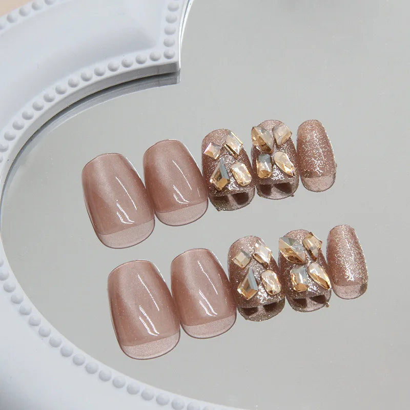 GETADME 24 Square Short Fake Nails +1 Nail File +1 Piece of Jelly Glue