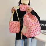 GETADME 3 Pcs/Set Cute Large Capacity Backpack For girl Bow Print Nylon School Bag Adjustable Strap women Travel Computer Backpack