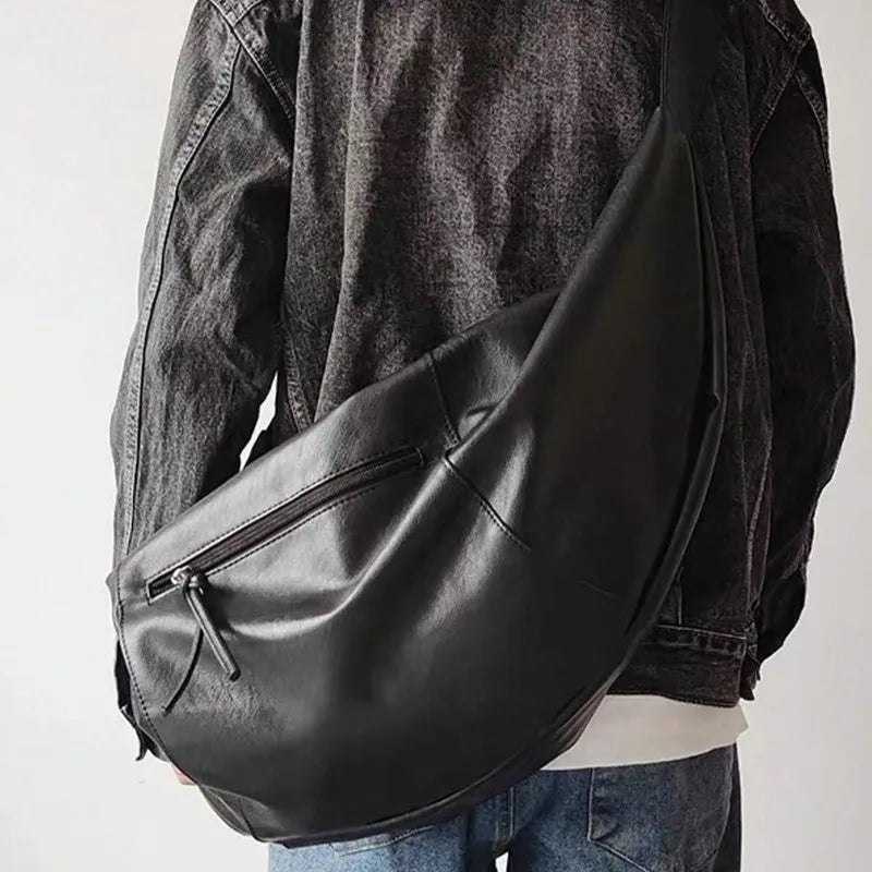 GETADME Stylish Dumpling Shaped PU Crossbody Bag for Men, Suitable for Casual Outings and Large Capacity Needs