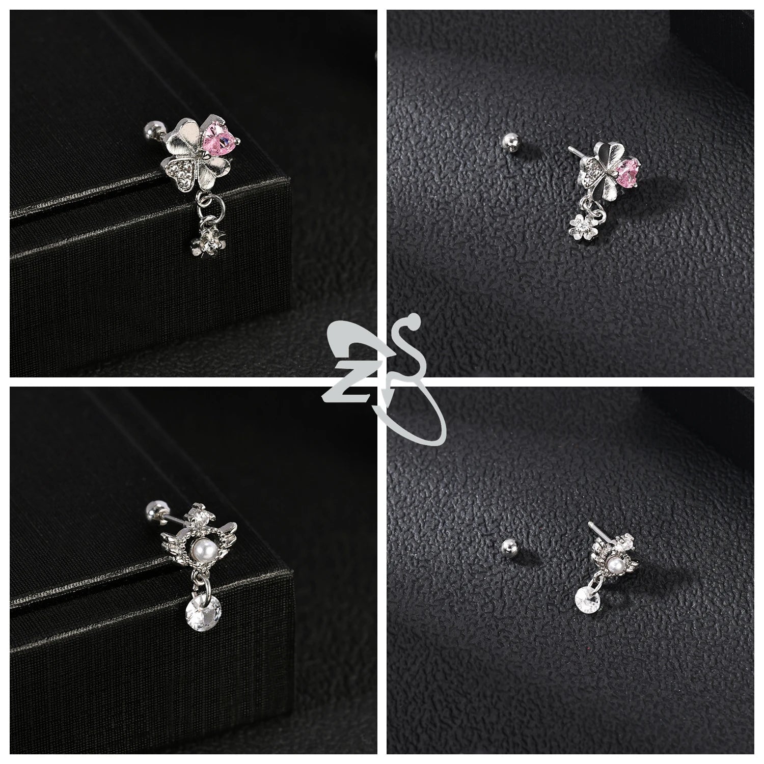 GETADME ZS 1 Piece 20G Cute Heart Stud Earring For Children Women Pink CZ Crystal Earrings Ear Cartilage Helix Conch Piercing Jewelry