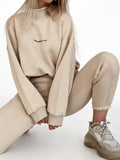 GETADME Sweatshirt Suit Women Winter Turtleneck Tops High Waist Ankle Length Sport Pants 2 Piece Sets Letter Fleece Tracksuit for Women