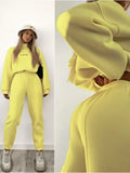 GETADME Sweatshirt Suit Women Winter Turtleneck Tops High Waist Ankle Length Sport Pants 2 Piece Sets Letter Fleece Tracksuit for Women