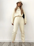 GETADME Sweatshirt Suit Women Winter Turtleneck Tops High Waist Ankle Length Sport Pants 2 Piece Sets Letter Fleece Tracksuit for Women