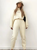 GETADME Sweatshirt Suit Women Winter Turtleneck Tops High Waist Ankle Length Sport Pants 2 Piece Sets Letter Fleece Tracksuit for Women