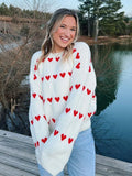 GETADME Sweet Crochet Love Shape Knitted Pullovers For Women 2024 New Autumn O-neck Long Sleeve Sweater Knitwear Street Chic Lady Jumper