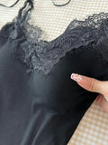 GETADME Sweet Sexy Lace Patchwork Black Camisole Dress for Women+ Long Sleeve Slim Fit Y2k Crop Tops Autumn New Two Piece Sets Outfits