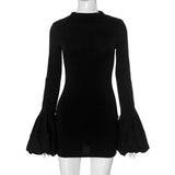 GETADME TARUXY Fashion Pull Sleeve Black Mini Dress Female High Waist Elegant Long Sleeve Dresses Club Party Bodycon Women's Clothing