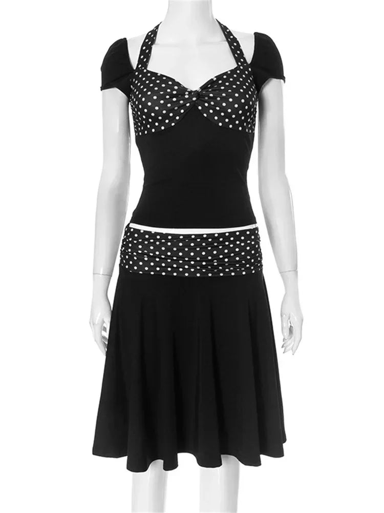GETADME Tossy Patchwork Fashion 2 Piece-Set MIni Skirt For Women Lace-Up Contrast Backless Cropped Top And High Waist Skirt Sets Female