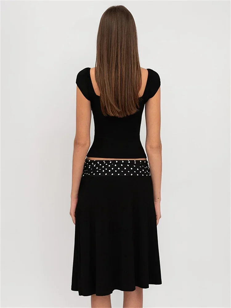 GETADME Tossy Patchwork Fashion 2 Piece-Set MIni Skirt For Women Lace-Up Contrast Backless Cropped Top And High Waist Skirt Sets Female