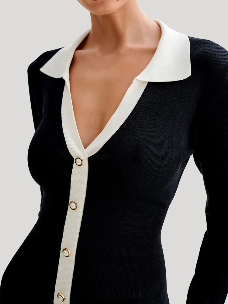 GETADME Tossy Ruffled Bow Knit Mini Dress Women's Summer Backless Contrast Cardigan Lace-Up Elegant Dress Female Knitwear Bandage Dress